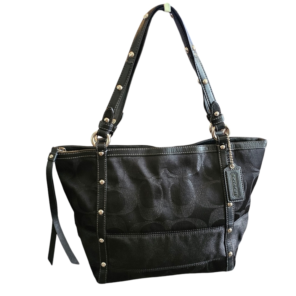 Coach Signature Studded Lurex Tote Black  Shoulder Handbag Purse 12905